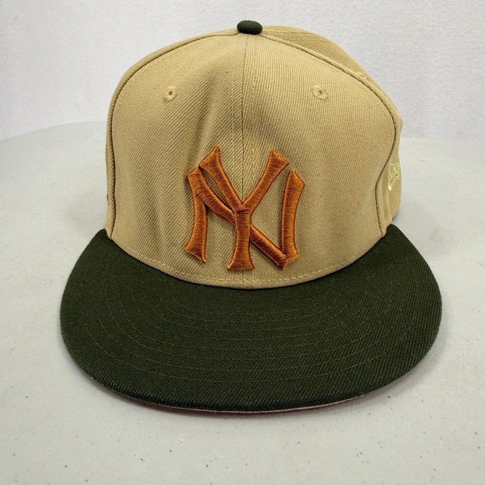 New Era 59FIFTY Fitted Hat‎ Mens Size 8 Tan Green NY Yankees All Star Game Patch